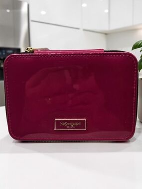 Yves Saint Laurent Glossy Fuchsia Patent Cosmetic Case with Gold Plate